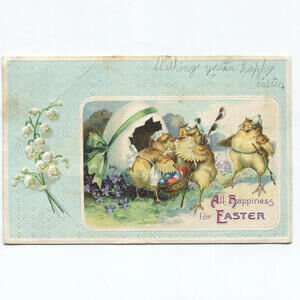 Vtg. All Happiness For Easter Postcard Chicks Eggs Posted Franklin Green 1 Cent